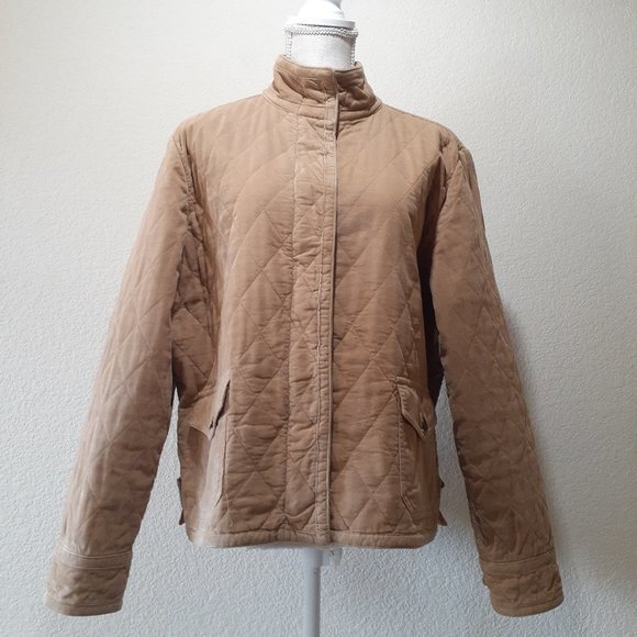 Eddie Bauer Tan Quilted Jacket with Orange Lining - Picture 3 of 14